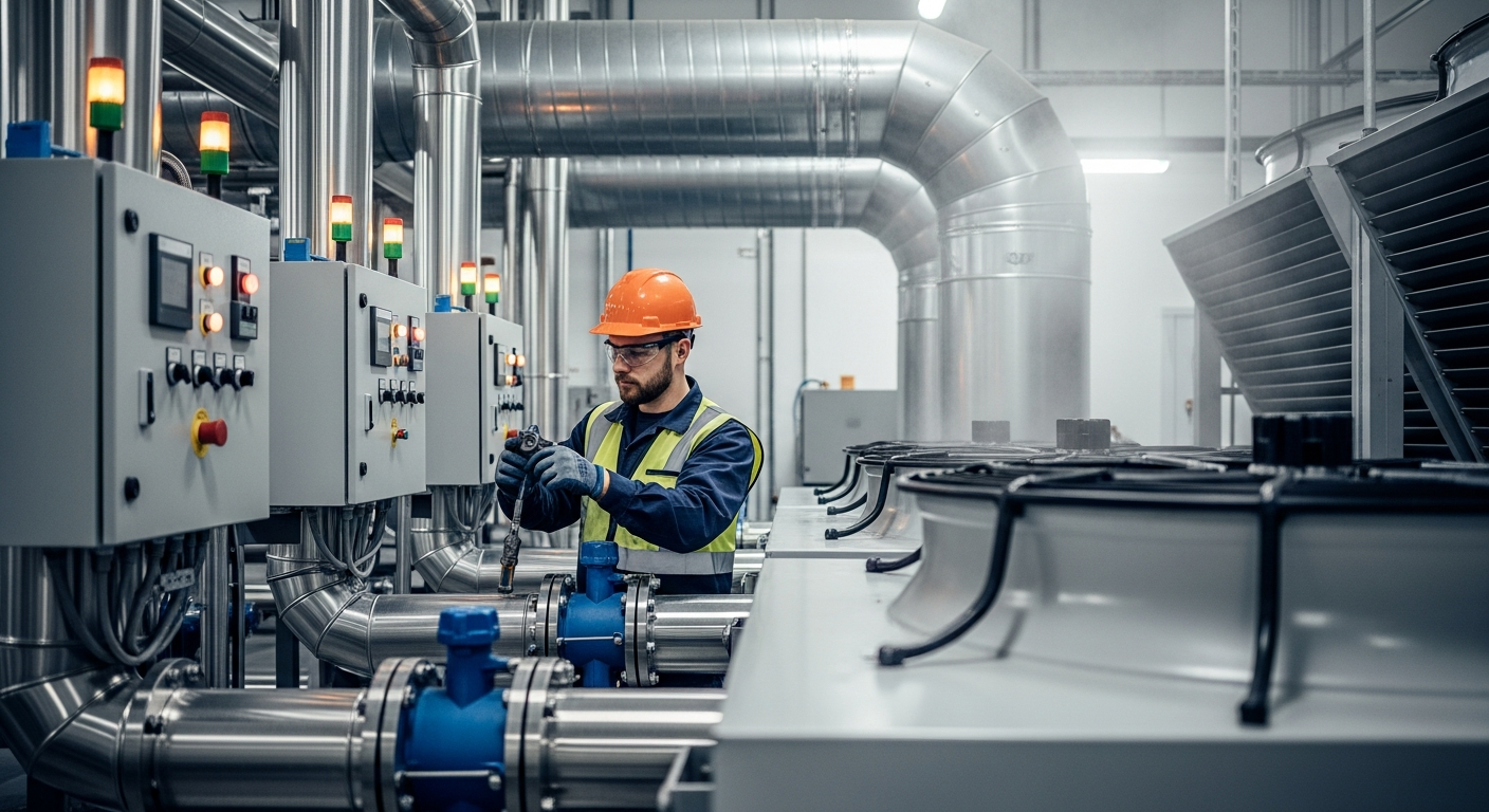 Technici van BK Cooling Solutions aan het werk aan een koelinstallatie